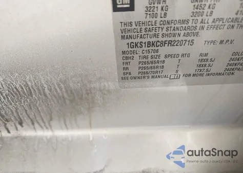 2015 GMC Yukon Slt from USA, damaged, VIN 1GKS1BKC8FR220715